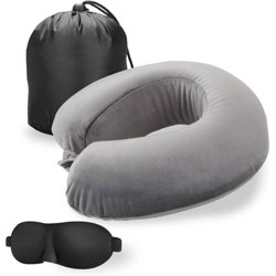 Godryft Travel Neckrest pillow with Sleeping Eye mask & Carry Bag(Grey)